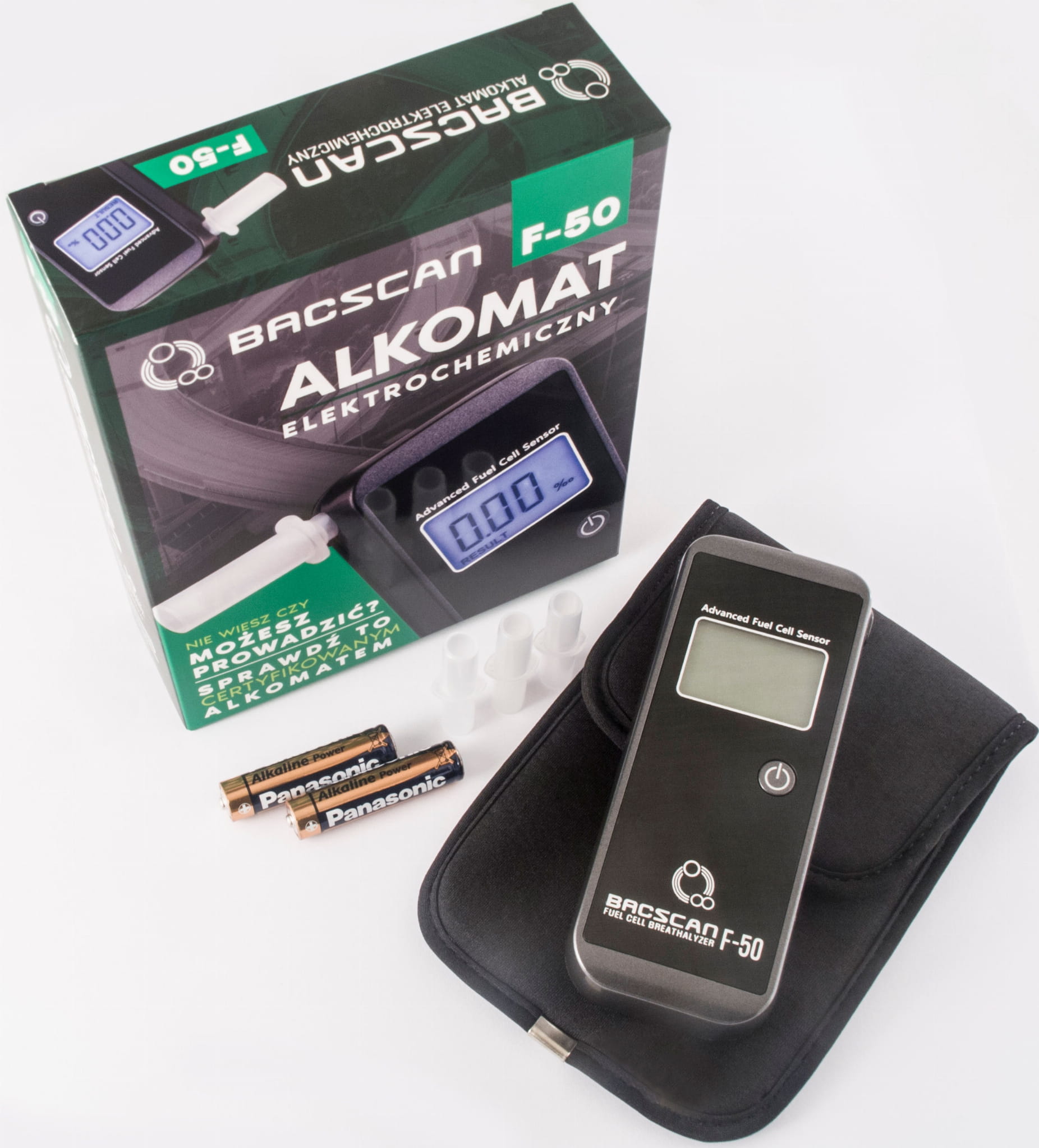 Alkomat BACSCAN F-50 +baterie +kalibracja +ustniki +certyfikat